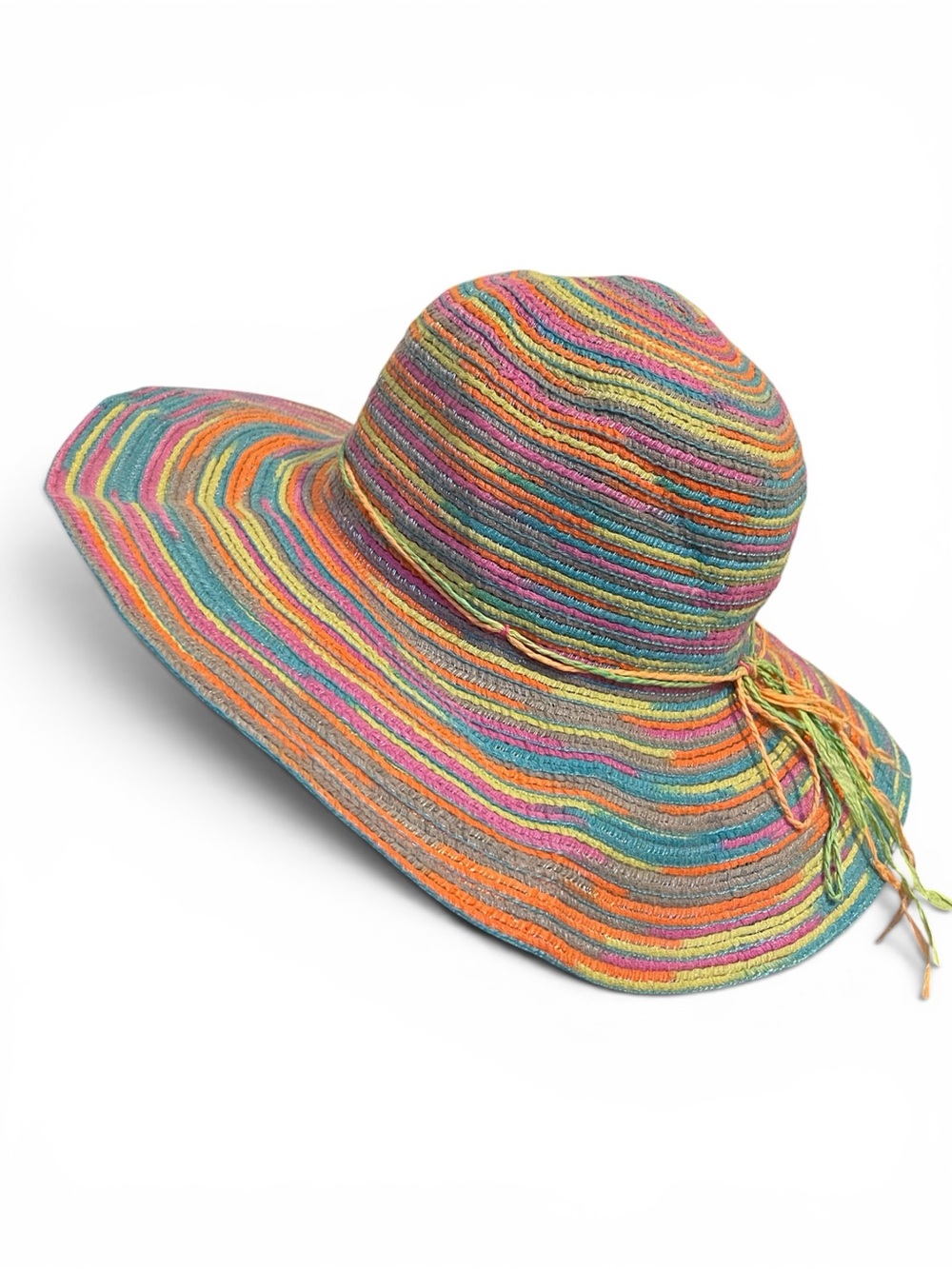 Multicolor Striped Wide-Brim Sun Hat - Women's Beach Straw Hat